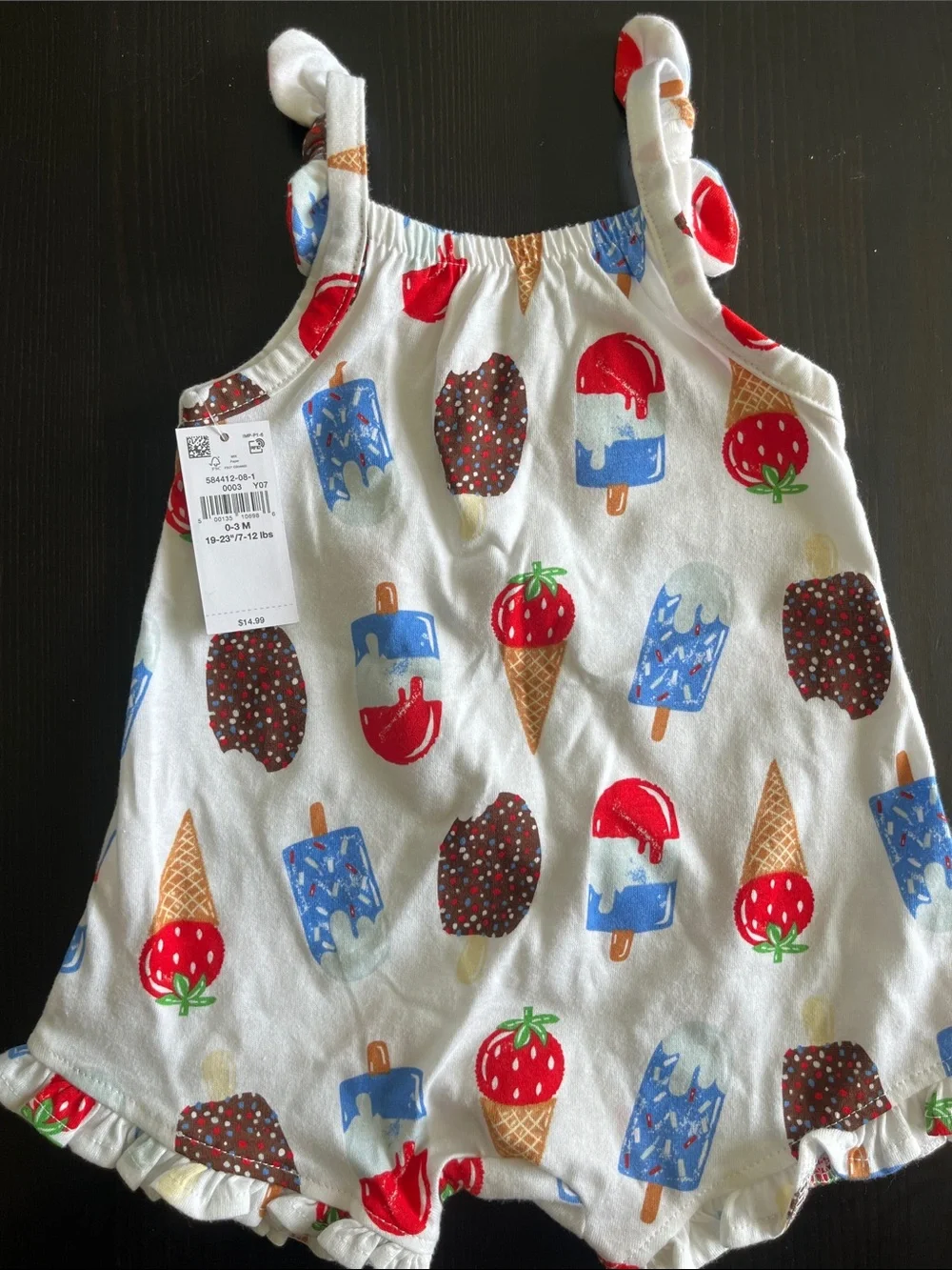 Old Navy White Baby Romper with Red & Blue Ice Cream Print